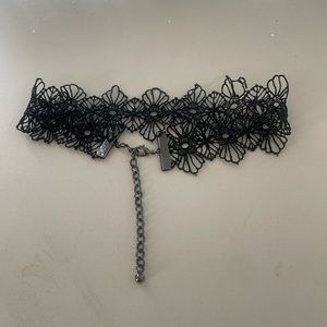 Black flower cotton choker necklace